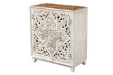Antique Indian Floral Hand Carved Solid Wooden Cabinet Whitewash 85x45x98cm A0123